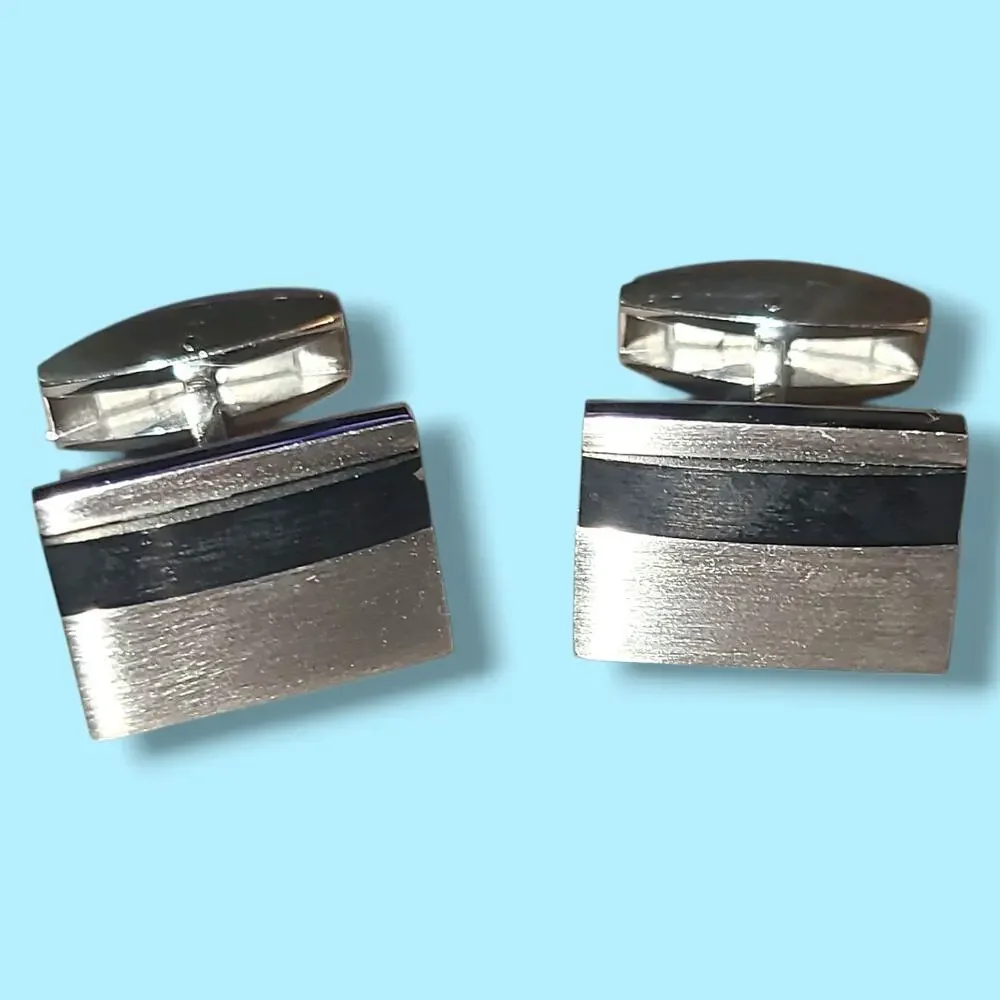 Lotus‎ MJYX Stainless Steel Titanium Men's Cufflinks Silver With Black Accent